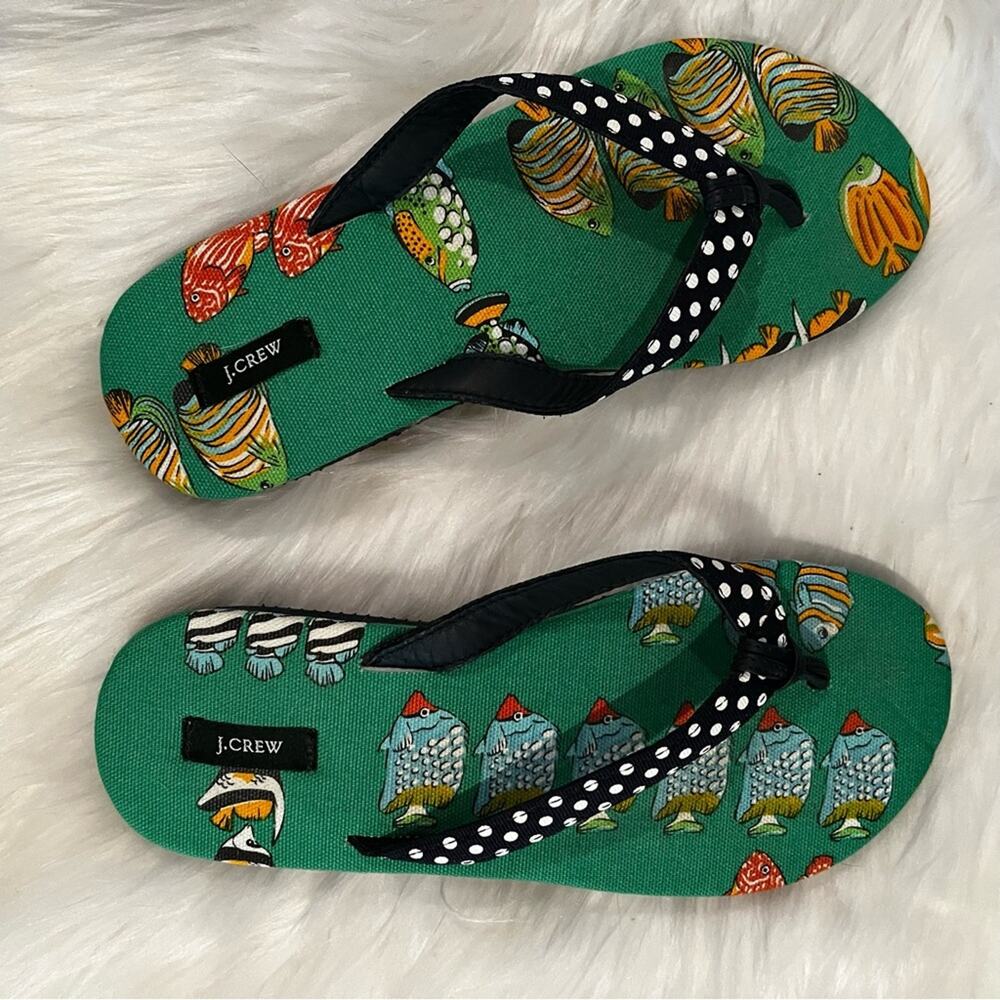 NEW J. Crew Grosgrain Ribbon Classic Polka Dot Tropical Fish Flip Flop Sandals 6 - Picture 8 of 12